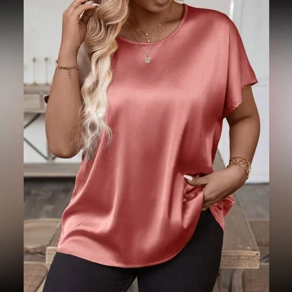 Luxe burgundy round neck casual satin top